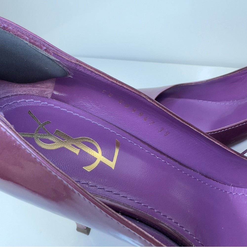 Like new! Made in Italy YSL Purple Tribtoo Patent Leather Platform Heel Pumps 9 - Picture 13 of 14